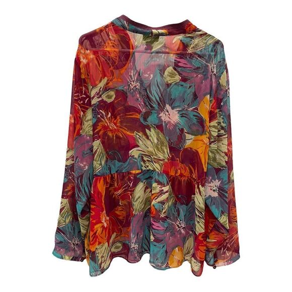 Lane Bryant Semi Sheer Floral Sequins Long Sleeve Top.Size 26/28 - Picture 6 of 14